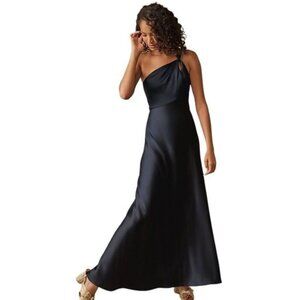 BHLDN Ashland Satin Charmeuse Dress in Navy Size 6 NWT